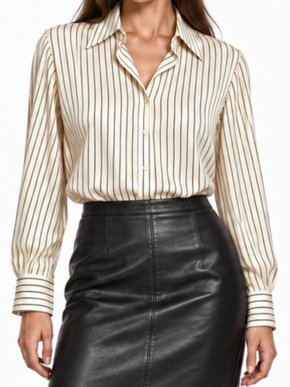 Talbots Vintage Pure 100% Silk Cream Black Striped Button Down Blouse Size 8